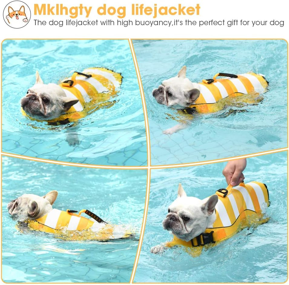 Dog Life Jacket, Ripstop Safety Dog Life Vest for Swimming with Superior Buoyancy & Rescue Handle, Adjustable Pet Life Preserver for Small Medium Large Dogs