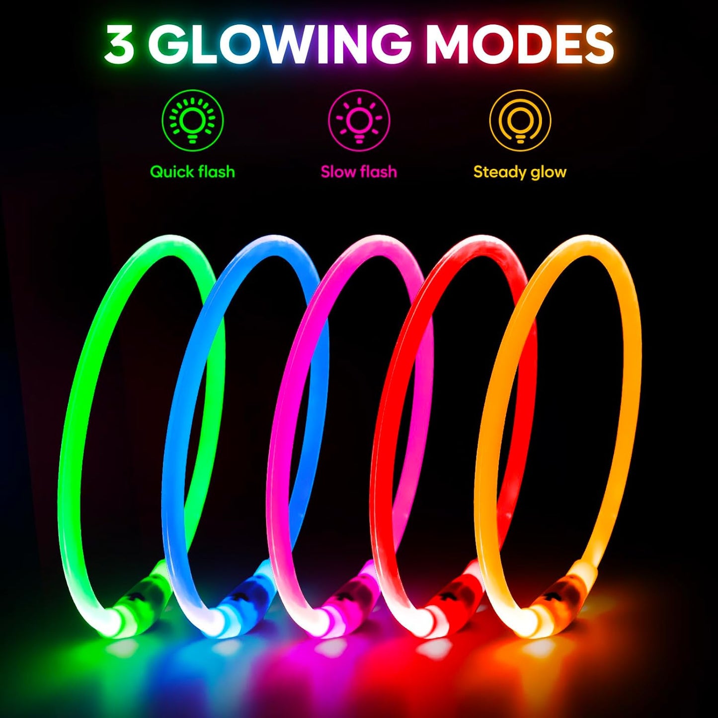 Light up Dog Collars - Waterproof LED Puppy Collar Rechargeable, High Visibility Glowing Dog Lights for Night Walking (Orange)