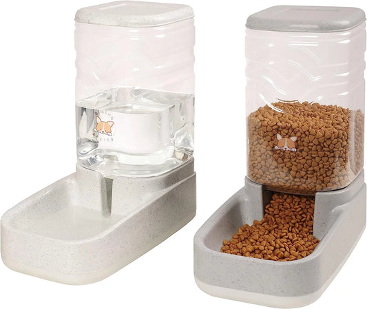 Automatic Pet Feeder and Water Dispenser Set, Dog Cat Gravity Food and Water Dispenser Set with Pet Food Bowl, Automatic Cat Feeder for Small Large Pets Puppy Kitten Large Capacity(3.8L)