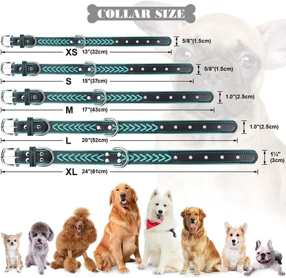 Leather Dog Collar for Puppy, Stylish Braided Padded Dog Collars with Double D-Rings for Girl and Boy Dog, Teal Blue XS