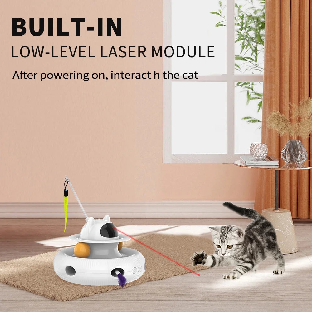 4 in 1 Indoor Interactive Cat Toy Smart Cat Feather Wand USB Rechargeable Cat Teaser White