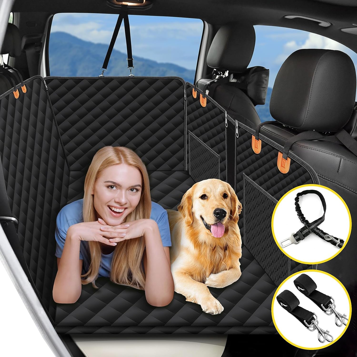 Dog Car Seat for Back Seat,100% Waterproof Back Seat Extender for Dog with Hard