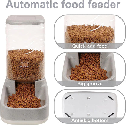 Automatic Pet Feeder and Water Dispenser Set, Dog Cat Gravity Food and Water Dispenser Set with Pet Food Bowl, Automatic Cat Feeder for Small Large Pets Puppy Kitten Large Capacity(3.8L)