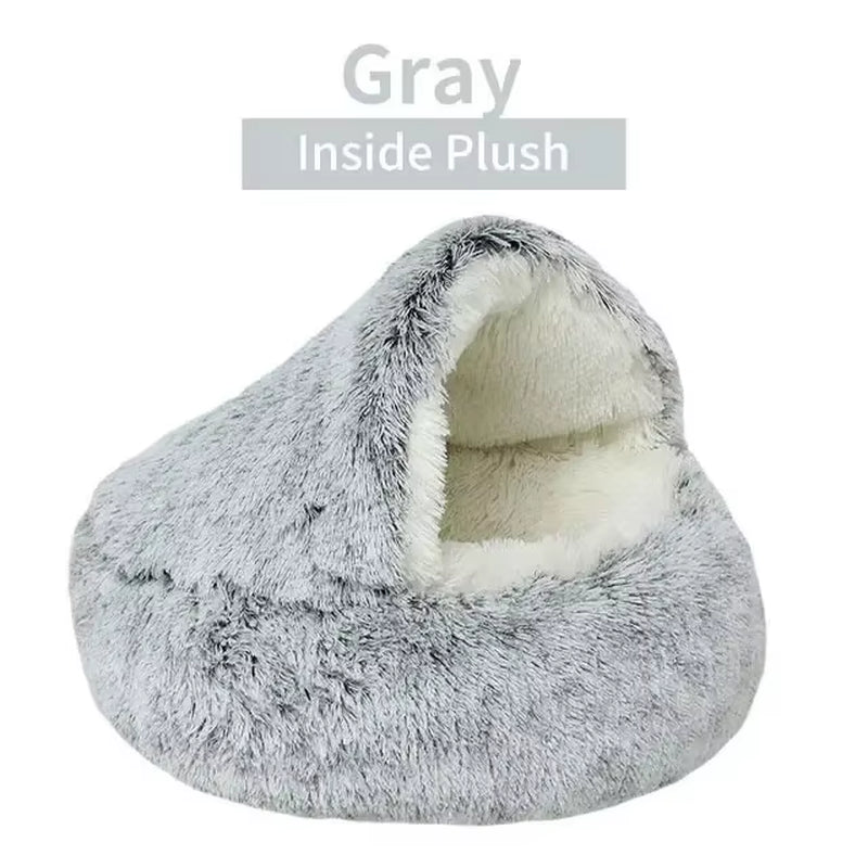 Soft Plush round Cat Bed Pet Mattress Warm Comfortable Basket Cat Dog 2 in 1 Sleeping Bag Nest for Small Dogs