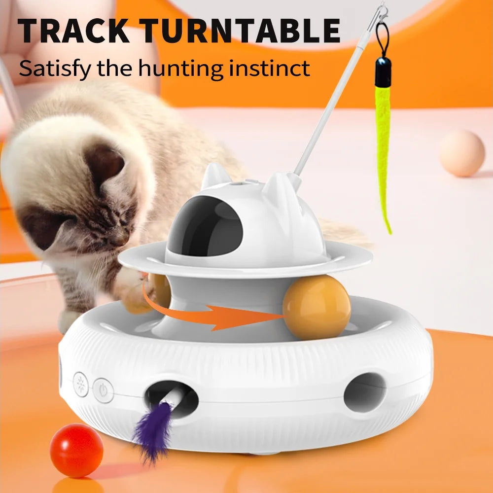 4 in 1 Indoor Interactive Cat Toy Smart Cat Feather Wand USB Rechargeable Cat Teaser White