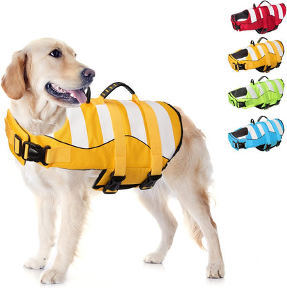 Dog Life Jacket, Ripstop Safety Dog Life Vest for Swimming with Superior Buoyancy & Rescue Handle, Adjustable Pet Life Preserver for Small Medium Large Dogs