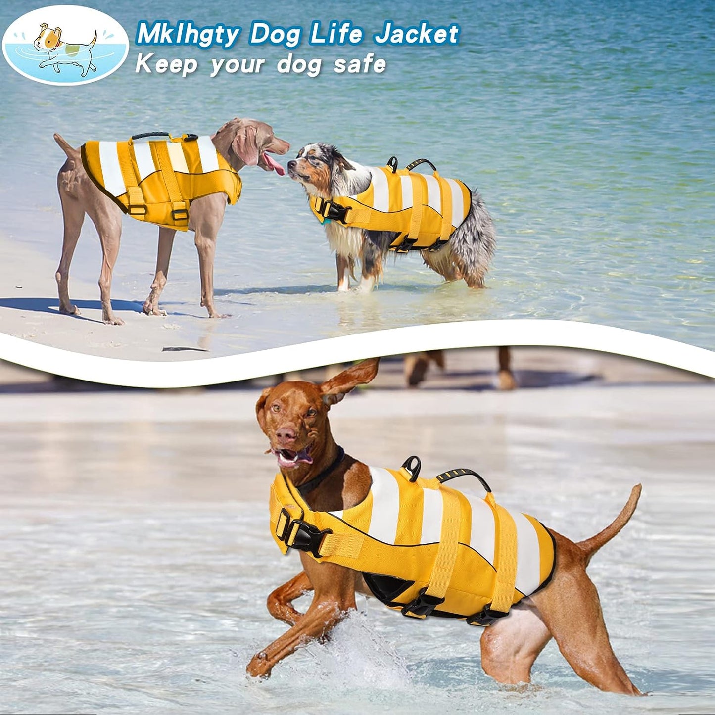 Dog Life Jacket, Ripstop Safety Dog Life Vest for Swimming with Superior Buoyancy & Rescue Handle, Adjustable Pet Life Preserver for Small Medium Large Dogs