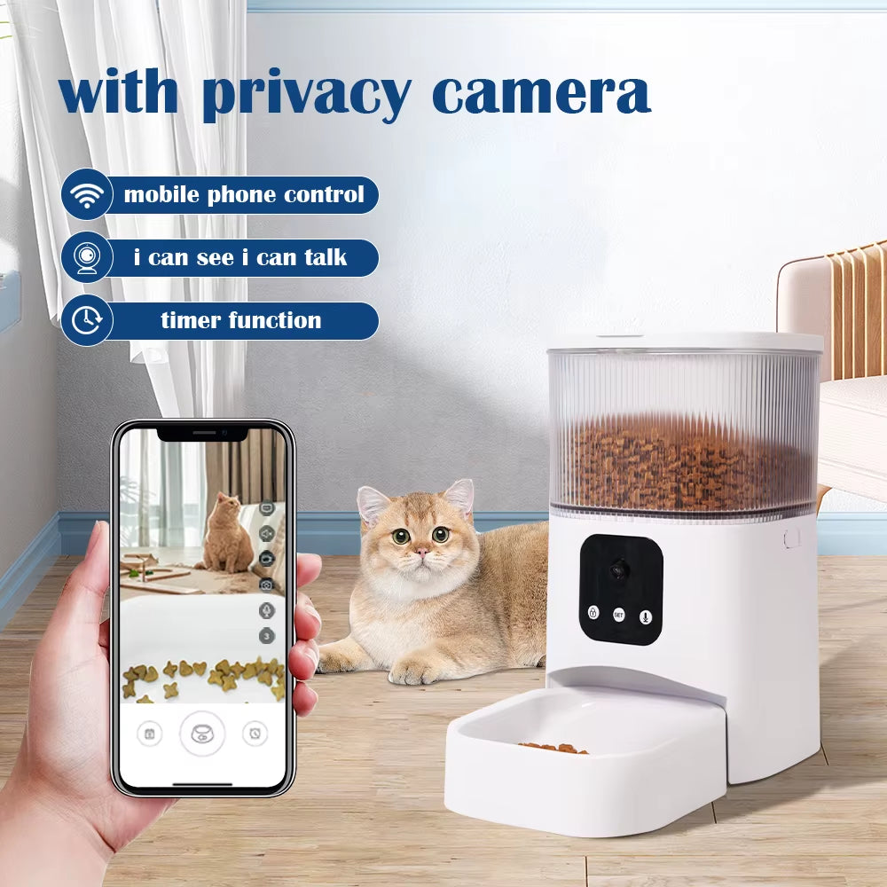 Smart Pet Feeder with Camera Cat Automatic Feeder Supports Voice and Video WIFI Dog Food Feeding Bowl 3L Intelligent Feeder