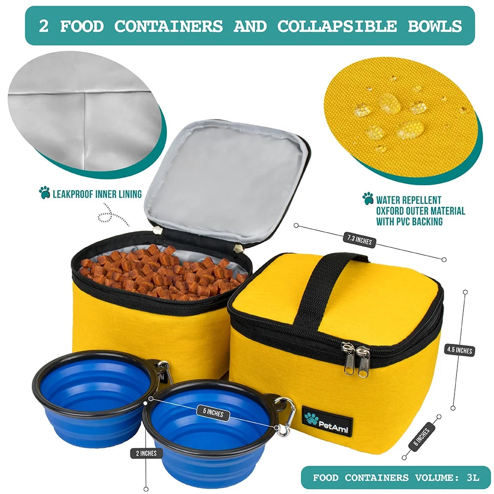 Medium Dog Travel Bag with Food Containers and Bowls, Yellow, 22 L Limit