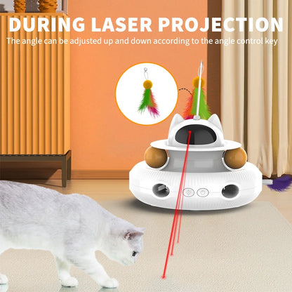 4 in 1 Indoor Interactive Cat Toy Smart Cat Feather Wand USB Rechargeable Cat Teaser White