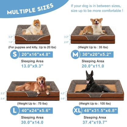 Dog Beds for Large Medium Small Dogs Orthopedic Pet Bed Sofa Supportive Egg Crate Foam Animal Couch with Removable Washable Cover Non Skid Bottom S to XL