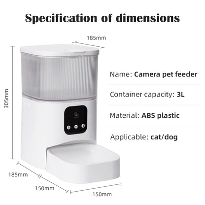 Smart Pet Feeder with Camera Cat Automatic Feeder Supports Voice and Video WIFI Dog Food Feeding Bowl 3L Intelligent Feeder