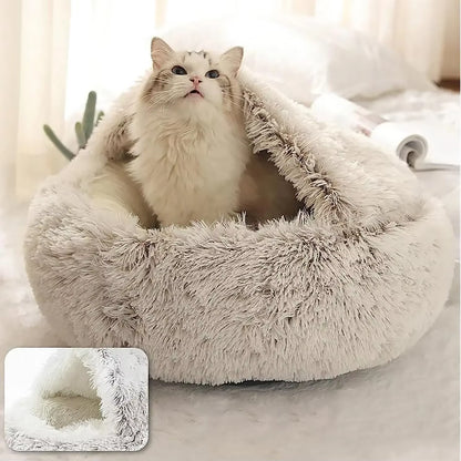 Soft Plush round Cat Bed Pet Mattress Warm Comfortable Basket Cat Dog 2 in 1 Sleeping Bag Nest for Small Dogs