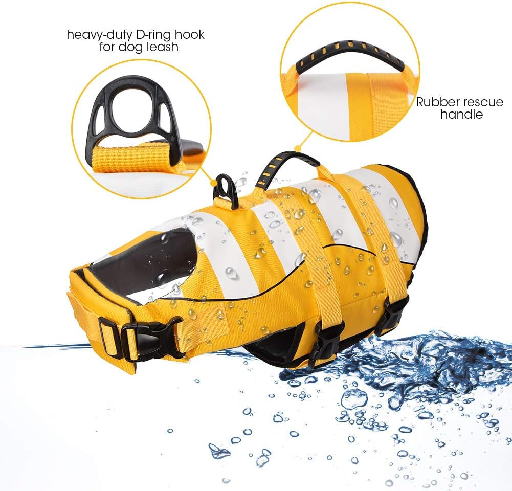 Dog Life Jacket, Ripstop Safety Dog Life Vest for Swimming with Superior Buoyancy & Rescue Handle, Adjustable Pet Life Preserver for Small Medium Large Dogs